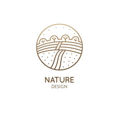 Farm landscape, field line icon. Outline illustration of countryside vector linear design isolated on white background. Farm logo template, element for agriculture business, line icon object.