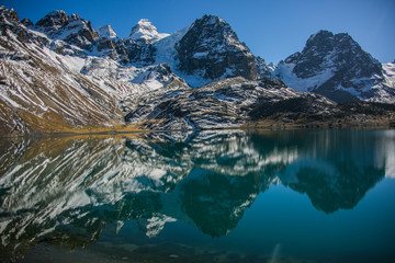 Fototapeta na wymiar Condoriri Peak and lake in Cordillera Real, Andes, Bolivia