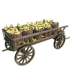 Harvest ripe tasty bananas in wicker baskets