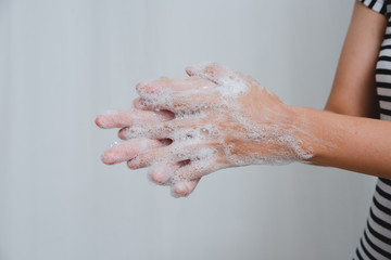 Fototapeta premium Close up Wash Hand Women Antivirus 
