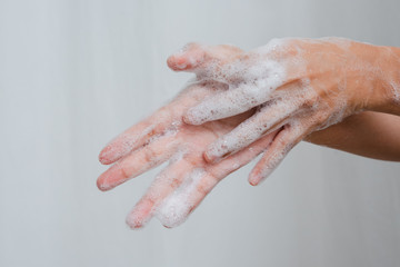 Fototapeta premium Close up Wash Hand Women Antivirus 