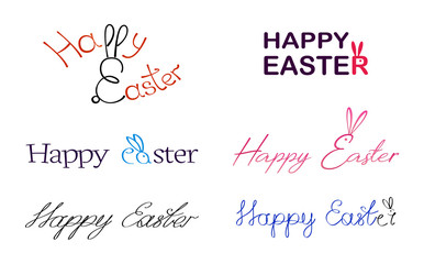 Happy easter lettering set isolated on white background, letters with rabbits and bunnies,funny lettering collection,
