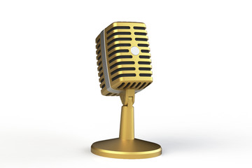 Vintage microphone on a white background. 3D render