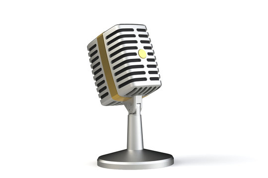 Vintage microphone on a white background. 3D render