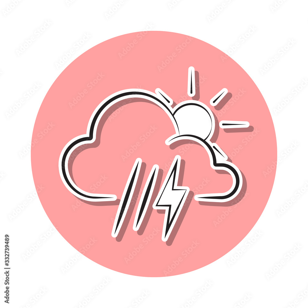 Poster partial rain sign with a thunder-storm sticker icon. simple thin line, outline vector of weather ico