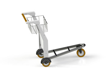 Trolley for luggage at the airport. Isolated on white background. 3D render.