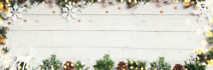 Christmas background on the white wooden desk