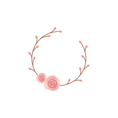 Rose circle colorful vector frame. Spring blossom and roses vintage decoration frame template with branches.