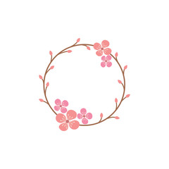 Floral circle colorful vector frame. Spring blossom, flower vintage decoration frame template with branches