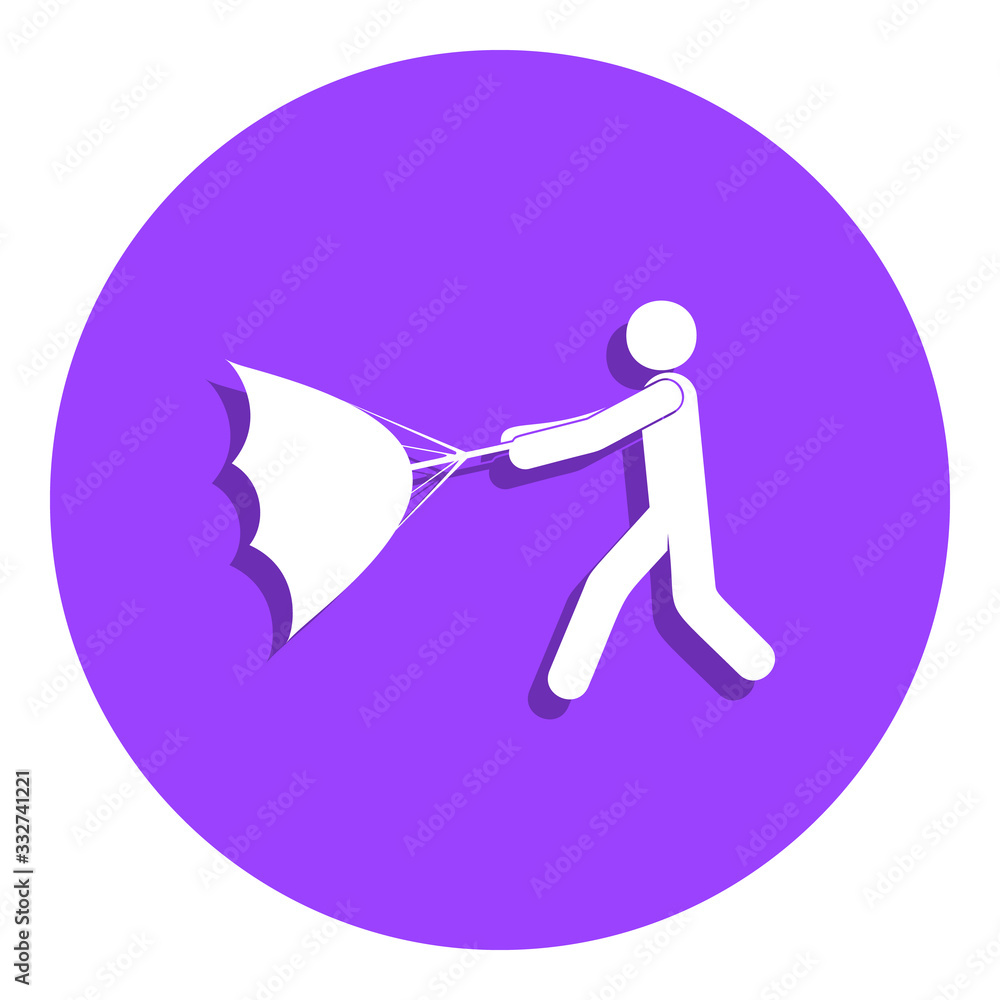 Poster a man with an open umbrella badge icon. simple glyph, flat vector of weather icons for ui and ux, we