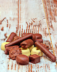 Chocolate surrounded by rustic background