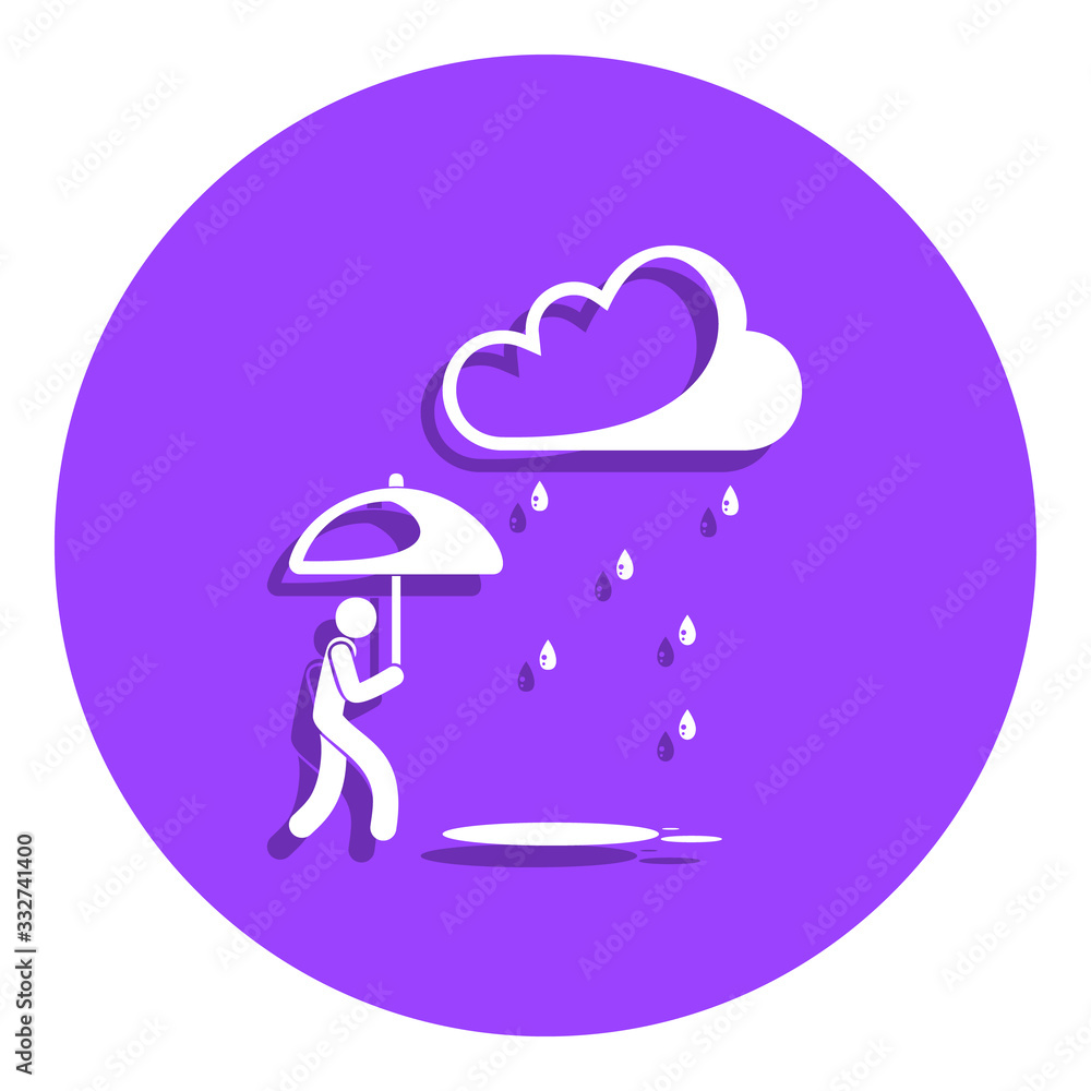 Poster man in the rain with umbrella badge icon. simple glyph, flat vector of weather icons for ui and ux, 
