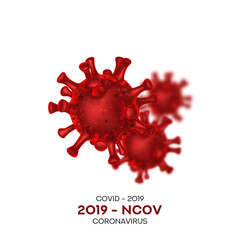 Plakat Coronavirus cells isolated on white background. Vector illustration with 3d microscopic Virus Covid 19-NCP. 3d realistic Coronavirus 2019-nCoV.