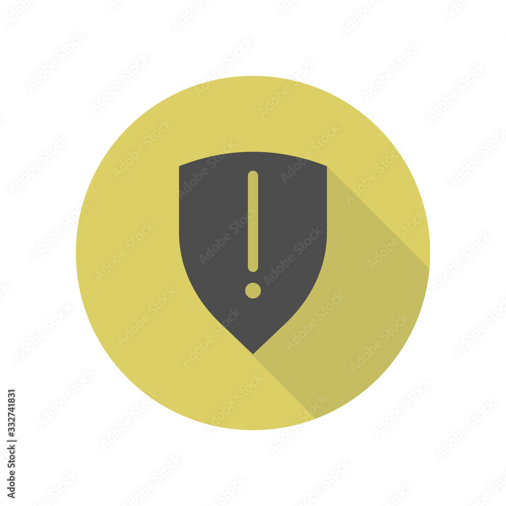 Poster shield exclamation mark long shadow icon. simple glyph, flat vector of web icons for ui and ux, webs