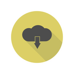 cloud download sign long shadow icon. Simple glyph, flat vector of WEB icons for ui and ux, website or mobile application