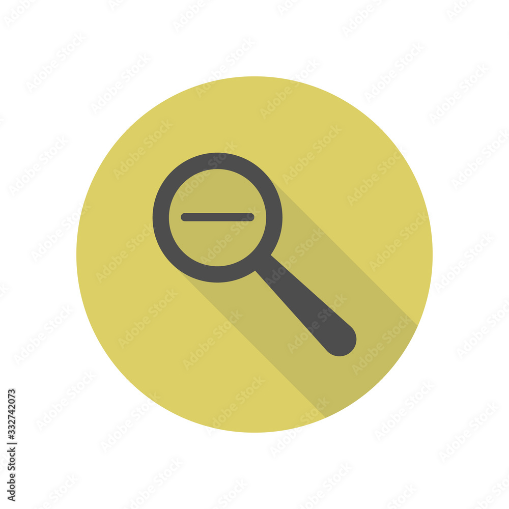 Poster magnifier minus long shadow icon. simple glyph, flat vector of web icons for ui and ux, website or m