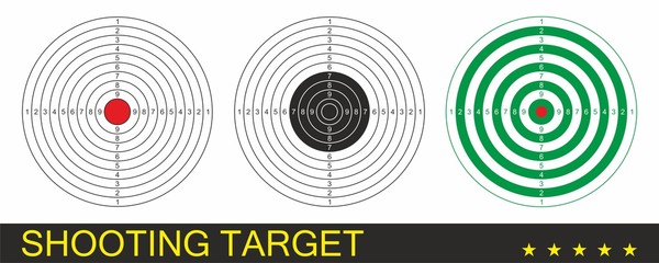 Shooting target. Set targets for practical shooting of the pistol, shotgun or rifle. Collection of blank target sport for Shooting competition. Vector illustration