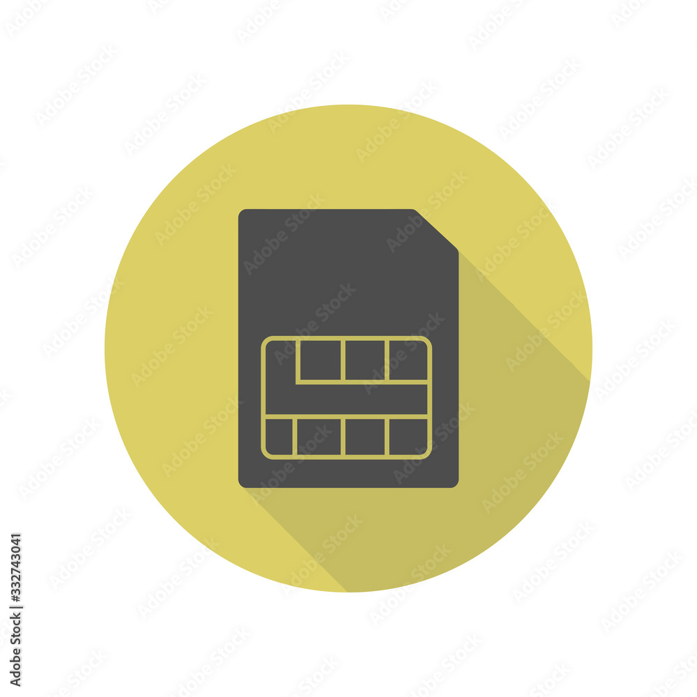 Poster sim card long shadow icon. simple glyph, flat vector of web icons for ui and ux, website or mobile a