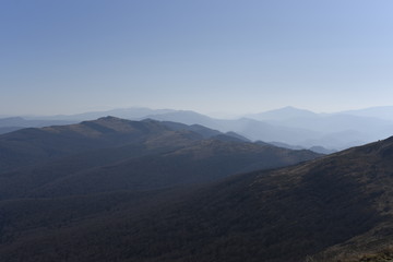 Fototapeta premium Bieszczady Mountain park with top view in high sun