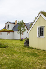 Fototapeta na wymiar Traditional turf homes and garden in Iceland
