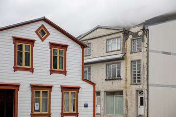 Fototapeta na wymiar Contrasting buildings in North Iceland