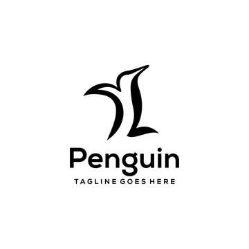 Creative modern penguin animal sign logo design template 