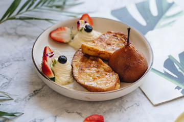 French toasts with pear and casserole