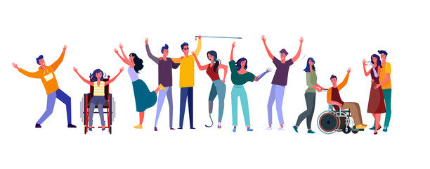 Diverse people set. Disabled men and women community. Flat illustrations. Diversity, communication concept for banner, website design or landing web page