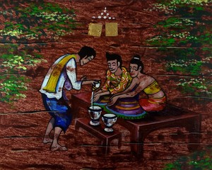 Art painting Acrylic color Thai pattern Thai land tradition