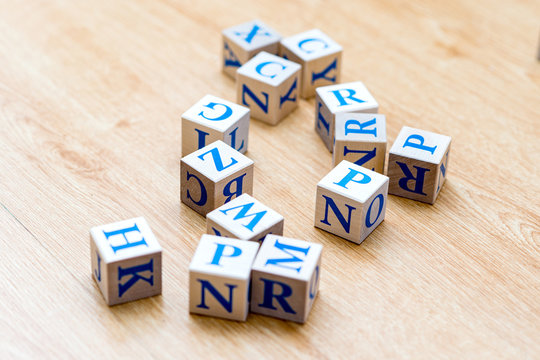 Children's wooden blocks with the alphabet
