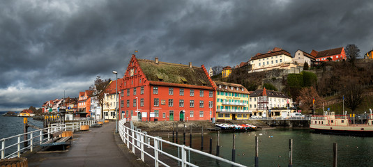 Port in Meersburg, old historical town by the Bodensee lake in Germany