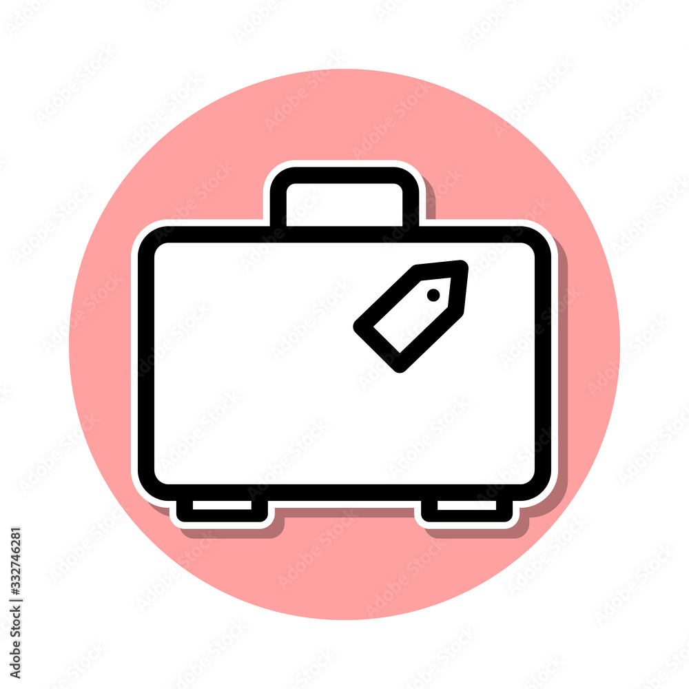 Poster suitcase with tag sticker icon. simple thin line, outline vector of web icons for ui and ux, website