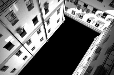 Upside down architecture with black sky background