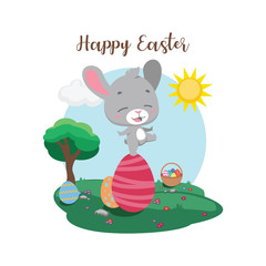 Cute Easter greeting with happy rabbit