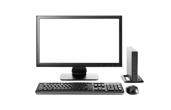 computer with white background and computer mouse isolated on white background