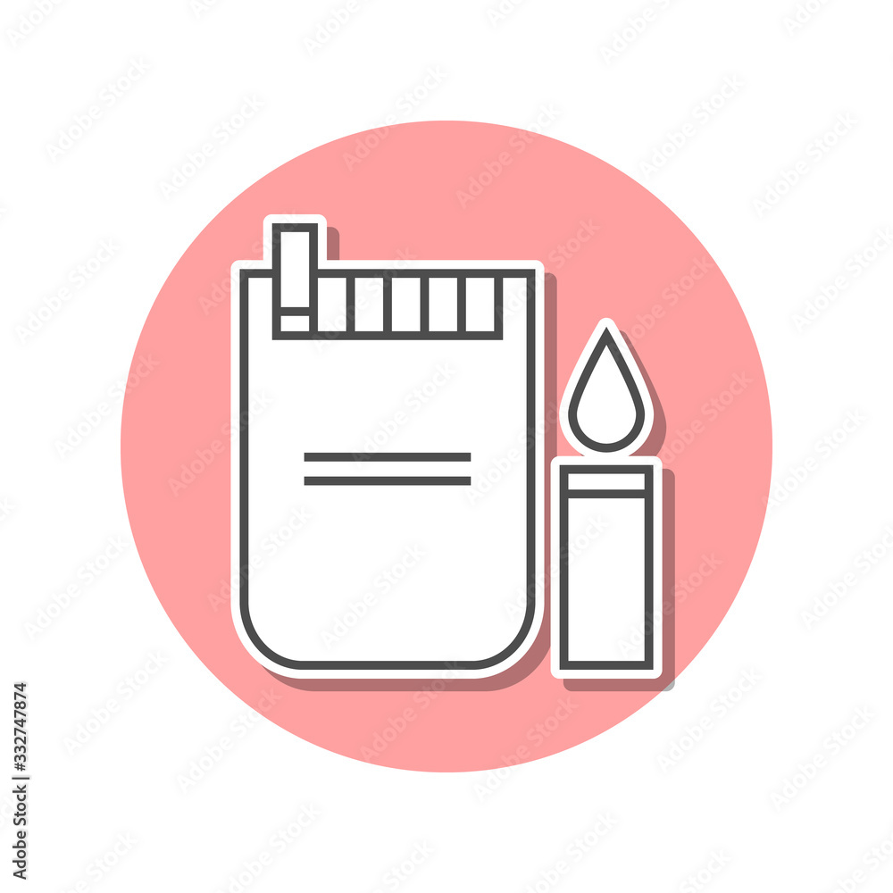 Poster a pack of cigarettes with a cigarette lighter sticker icon. simple thin line, outline vector of web 