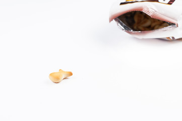 Naklejka premium Salty snacks isolated on white background.Copy space