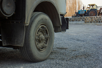 truck wheel on the road