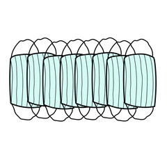 a lot of blue medical masks on a white background. Simple vector doodle illustration. Coronovirus Prevention 2019-ncov covid-19