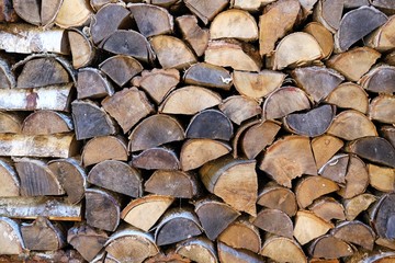 Carefully arranged pieces of firewood