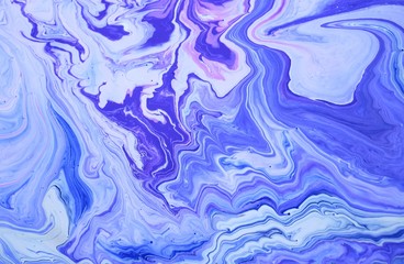 Abstract white and lilac background. Game of colors. Acrylic texture with marble pattern. Wallpaper, mixing, modern art.
