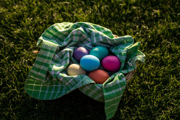 easter eggs inside a basket