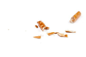 Salty cracker pretzel sticks isolated on white background.Copy space