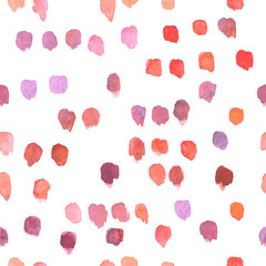 Hand drawn watercolor background. Vector seamless pattern with random colorful stains in red, pink and purple.
