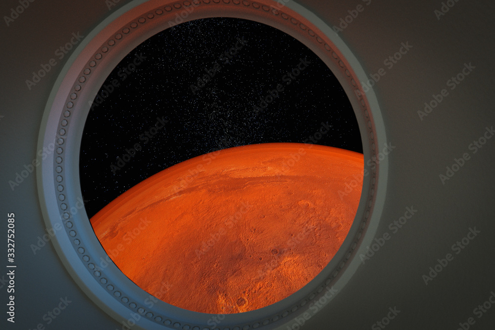 Wall mural space tourism, a view from a spaceship (3d rendering.this image elements furnished by nasa)
