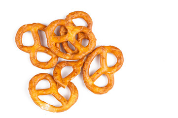 Salt pretzels isolated on white background.Copy space