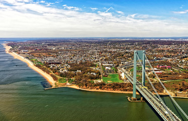 Aerial view on Verrazano Narrows Bridge over the Narrows