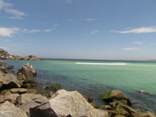 Spring morning at the beach with high tide.