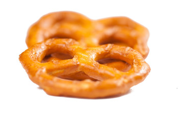 Salt pretzels isolated on white background.Copy space