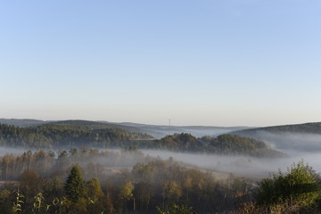Bieszczady Mountain park with top view in high sun